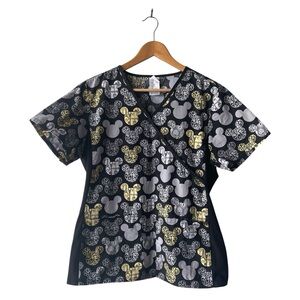 Disney Mickey Print Medical Scrub Top Medium
